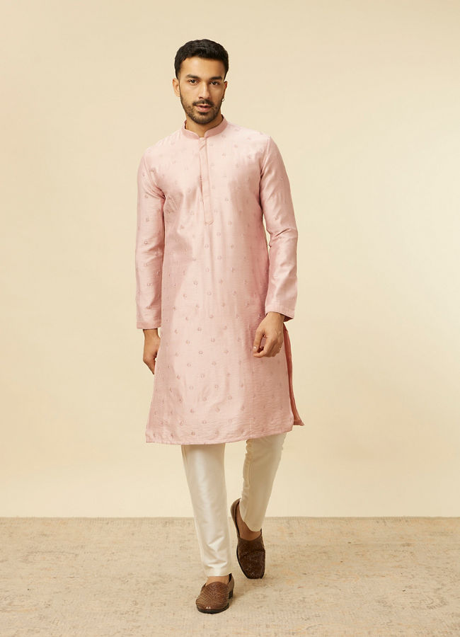 alt message - Manyavar Men Dusty Pink Self Patterned Jacket Set image number 2